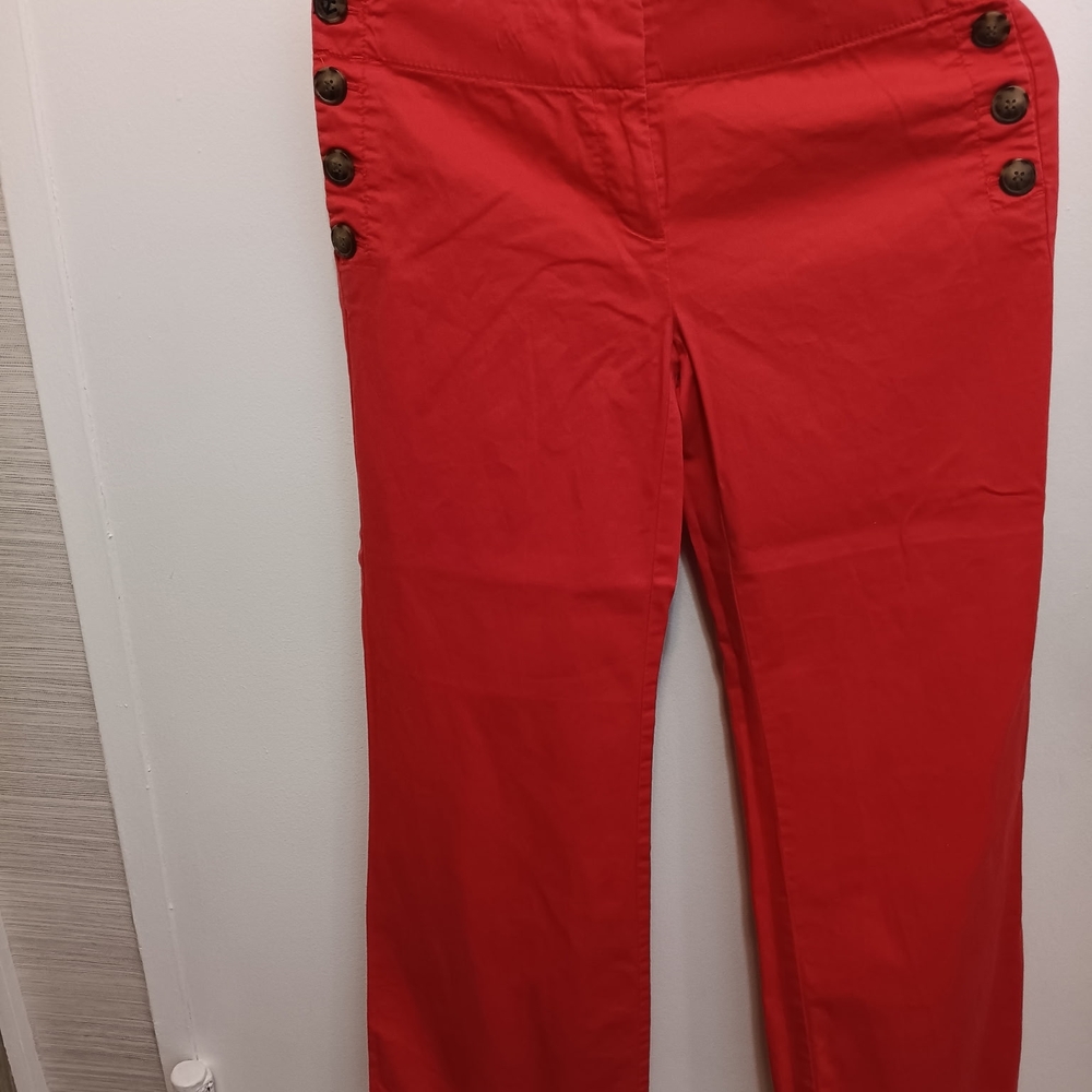 LOFT Red Button-Detail Pants